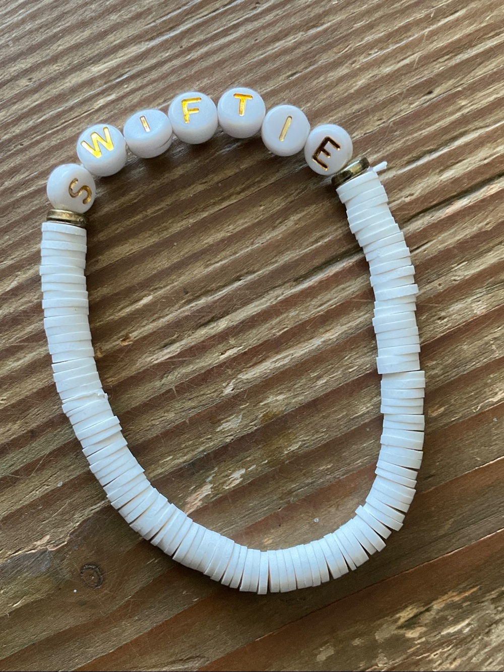 SWIFTIE White Bead Bracelet with Gold Letter Accents